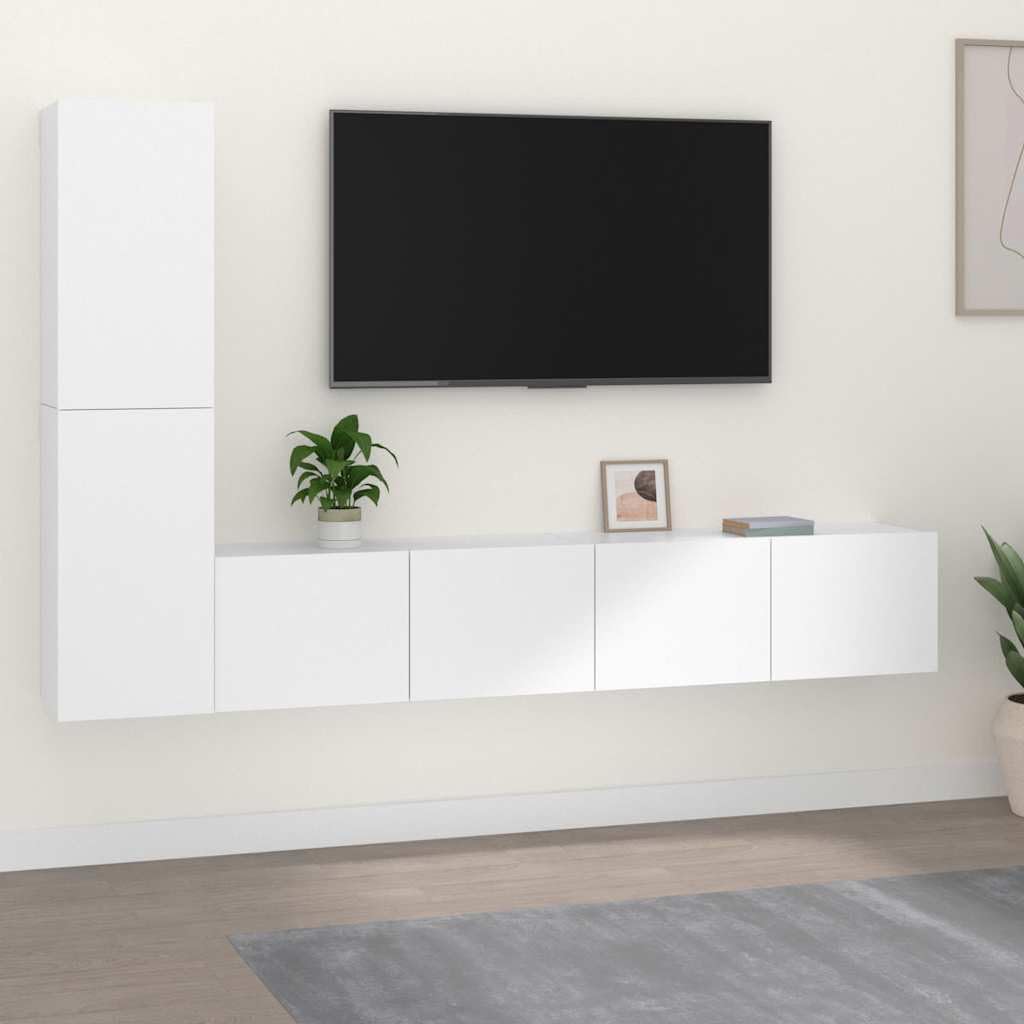 4-TLG TV-Schrank Set Wandmontage Weiß Holzwerkstoff