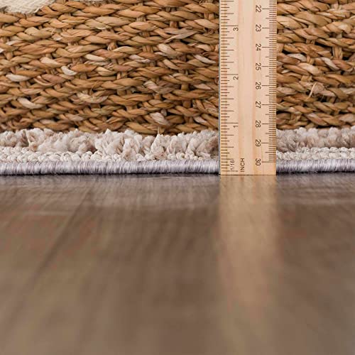 Image of Hauteloom Aria Modern Moroccan Medallion Farmhouse Living Room, Bedroom Area Rug - High Low - High Pile Carpet - Cream, Beige, Brown, Beige - 5'3 inch x 7'