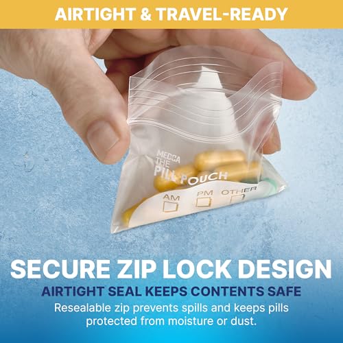 Image of Pill Pouch Bags - (Pack of 100) 3 inch x 2.75 inch Pill Baggies and Disposable Plastic Travel Pill Bags with Write-on Labels