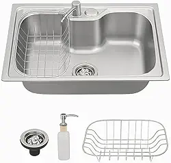 Kit Cuba Gourmet Cozinha Aço Inox Com conjunto de dreno E Sabonete Dispenser e Cesto para escorrer água(CUBA 60 * 40 * 21CM)