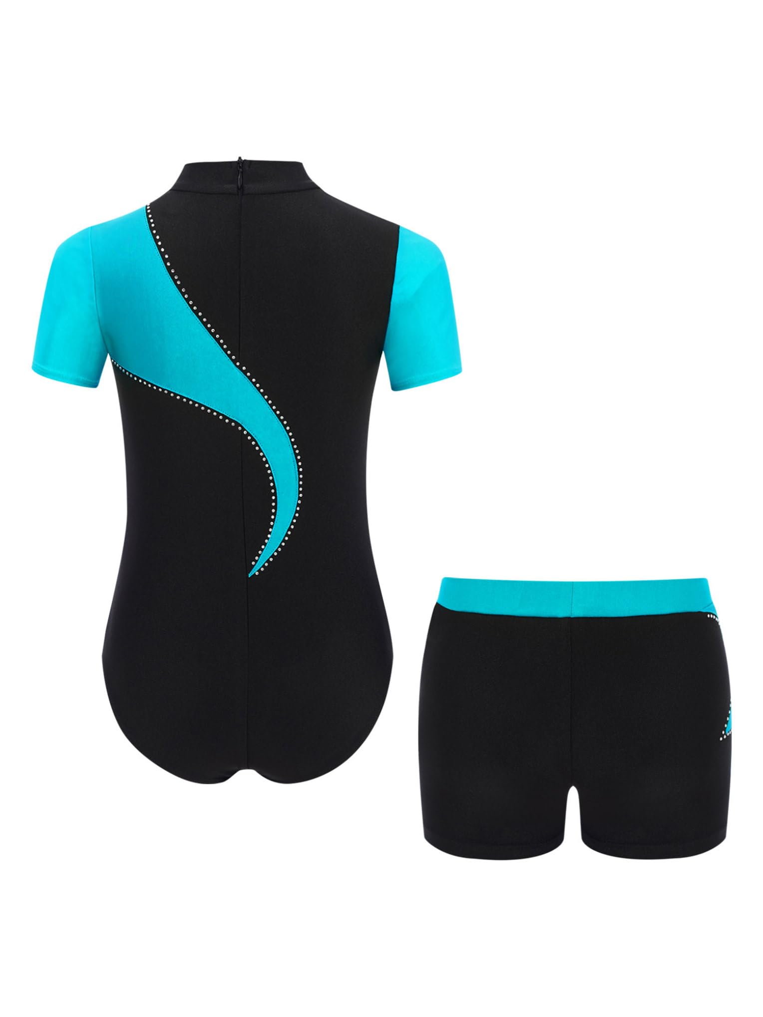 Enfant Garçon Justaucorps Gymnastique avec Short Leotard Body Chemise Danse Latine Tango Jazz Ballet Tenue Costume Patinage Artistique Sport Tenue Entraînement Bleu vert 7-8 ans