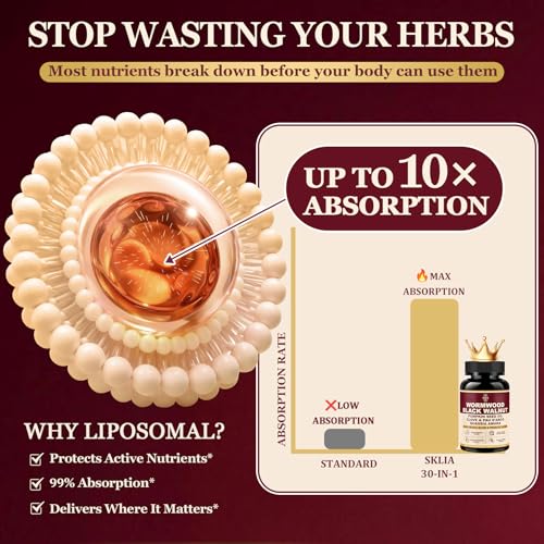 Image of 120CT 30-in-1 Liposomal Wormwood Black Walnut Clove Cleanse for Humans Capsules - Gut Cleanse & Digestive Support with Clove, Pumpkin Seed Oil, Garlic, Quassia Amara | 10X Concentrated | Vegan
