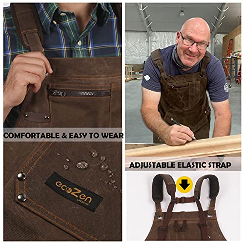 Woodworking Shop Apron - 16 Oz Waxed Canvas Work Aprons | Metal Tape Holder, Fully Adjustable To Comfortably Fit Men Size S To Xxl | Tough Tool Apron To Give Protection, Ideal Fathers Day Gift For Dad #TOP5