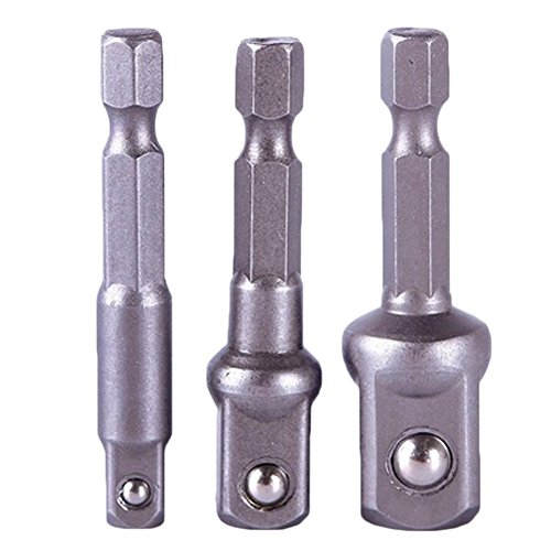 Power Extension Bit Set,TFSeven 3Pcs Hexagonal Shank Extension Socket Adapter Set For Drills - 1/4 3/8 1/2 Sleeve Wind Batch Electric Connection Switching Lever Kits