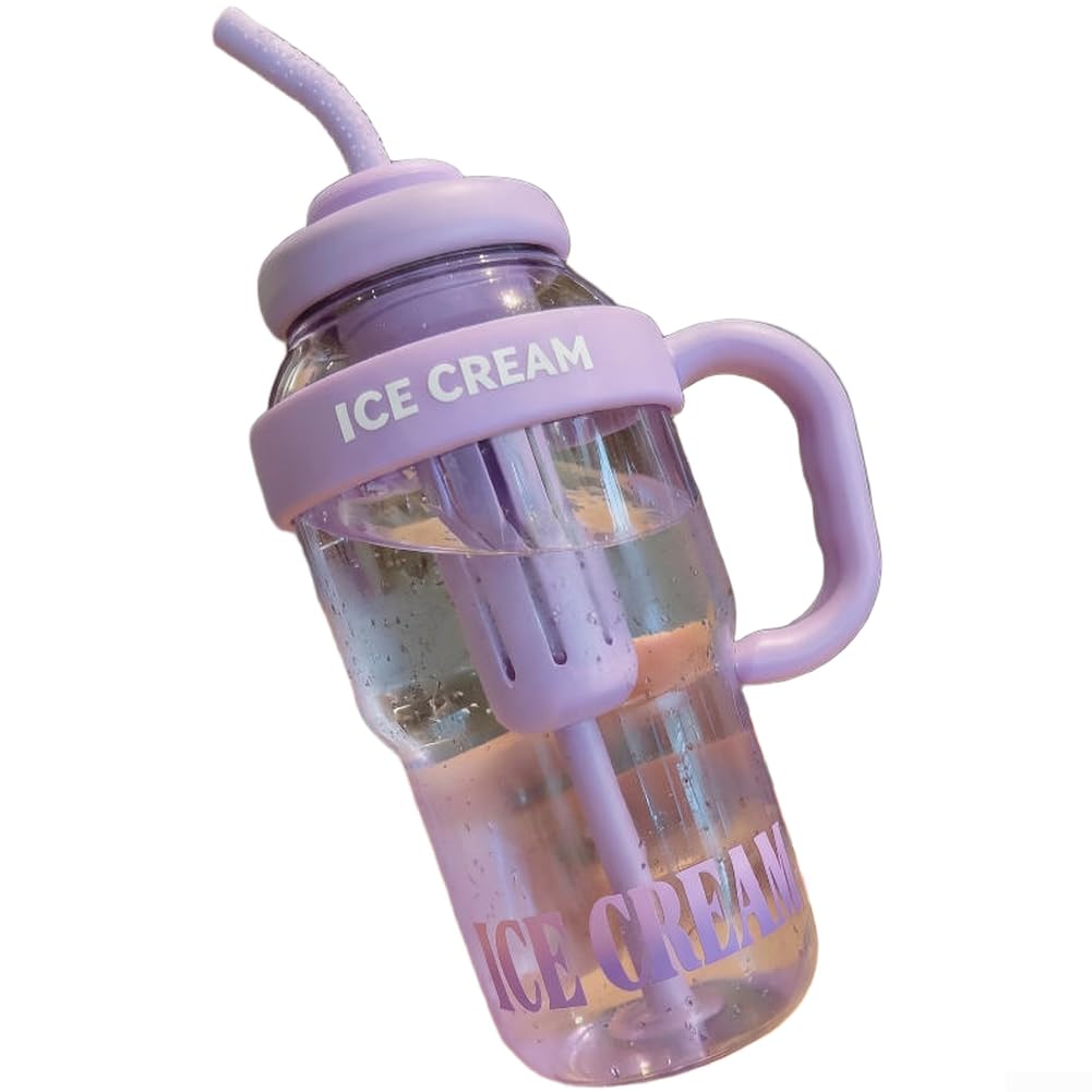 Large Capacity Water Bottle With Straw And Tea Infuser, 1300Ml PC Reusable Drinkware For Travel Sports Office, Leak Proof Tumbler With Handle(1100ml Purple)