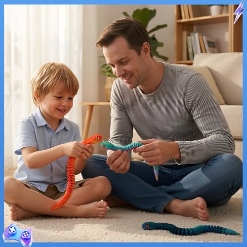 Image of 6Pcs 12in 3D Printed Snake Toys Flexible 3D Printed Animals for Home Desk Decor Christmas Fidget Toys Gifts
