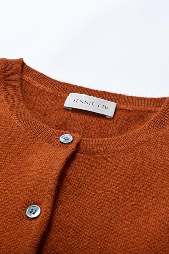 Image of JENNIE LIU Women's 100% Cashmere Button Front Long Sleeve Crewneck Cardigan Sweater