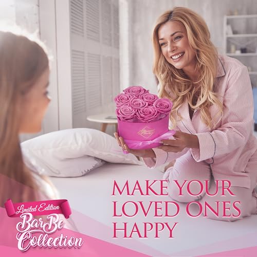 Image of GLAMOUR BOUTIQUE 7 Flower Forever Heart Shape Box, Mothers Day Gift For Mom, Eternal Preserved Roses Gift for Her, Flowers bouquet, For Birthday, Anniversary, Girlfriend - Velvet Pink (Color-Treated)