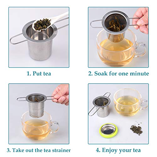 Fenshine Tea Infuser Stainless Steel Tea Strainer Folding Handle Tea Filter Extra Fine Mesh Strainer Brewing Basket with Lid for Loose Leaf Tea (Green) - Thumbnail 4