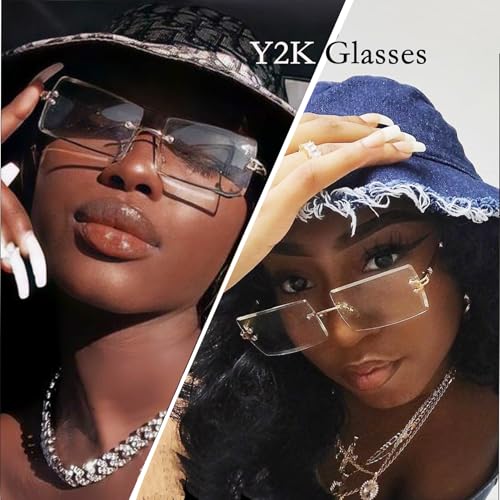 Image of Rectangle Sunglasses for Women Men Fashion Retro Rimless Frameless Tinted Lens Sun Glasses Shades 2026 Stylish