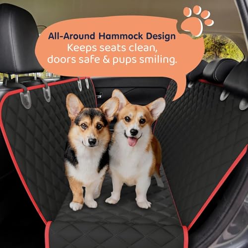 Image of Dog Car Seat Cover for Back Seat, Waterproof Hammock for Car, SUV & Truck, Non-Slip Backseat Cover for Dogs, Heavy-Duty Dog Hammock Style Seat Protector Pets. (Red, 51 inchx59 inch)