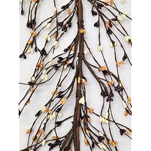 Evron international ev c26 primitive pip berry garland in mustard burgundy and cream color  urban country home decor