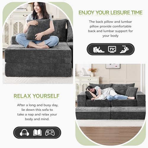 Image of 79 inch Boneless Cloud Modular Sectional Loveseat Sofa Couch, Dark Grey