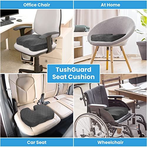 Image of TushGuard Seat Cushion - for Office Chair, Car Seat, Airplane, Bleacher - Sciatica & Coccyx Pain Relief Desk Chair Cushion for Long Sitting Office Workers, Car Drivers(Grey, XX-Large)