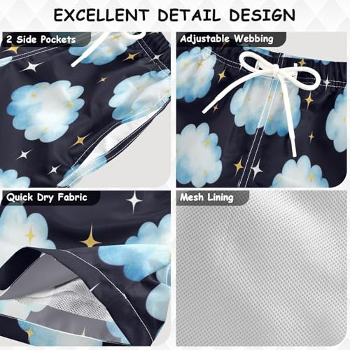 Swim Shorts for Boys, Big Boys Swim Trunks 2t, Watercolor Blue Clouds3