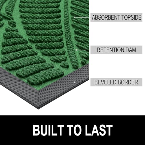 Colorxy Waterproof Doormat, Sturdy Natural Rubber Front Indoor Mat, Non Slip Low Profile Indoor Outdoor Door Mats, Stain and Fade Resistant Floor Mat, Easy Clean Patio Entrance Mat, 36''x24'', Green