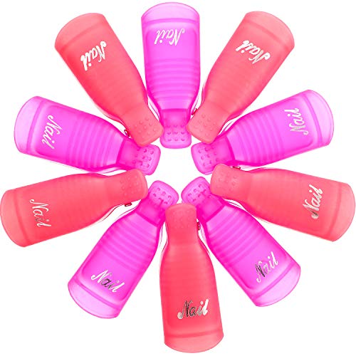 10 Pieces Acrylic Nail Art Soak Off Clip Cap UV Gel Polish Remover Wrap Nail Tool (Pink, Rose Red)