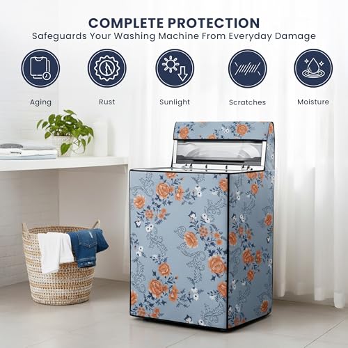 Image of Robustt Top Load Fully Automatic Washing Machine Cover for 8 Kg, 8.5 Kg, 9 Kg, 9.5 (Printed) | Waterproof & Dustproof Polyester Fabric with Zipper | Protection Cover | 63 x 63 x 93 cms