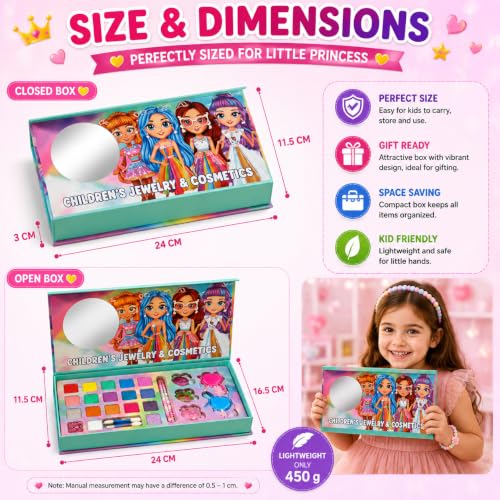 Image of PLUSPOINT Kids Makeup Kit for Girl, Washable Makeup Set for Girls, Real Makeup for Kids, Girl Toys Princess Children Play Makeup Kit with Lights and Accessories Gifts for Girls Age 4+Year Old Kids