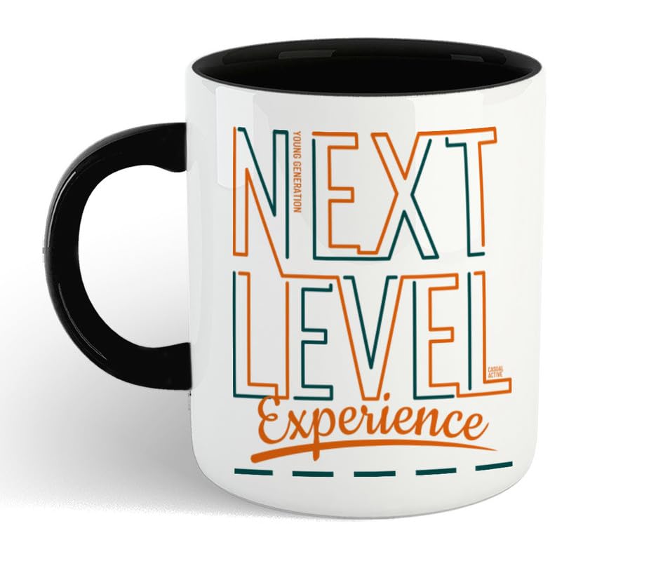 OVIENTA Printed Ceramic Coffee Mug, Next Level Experience, Gift for Parents, Sister, Brother, Friends, Boy, Girl 325ML(11Oz), 1001-BK