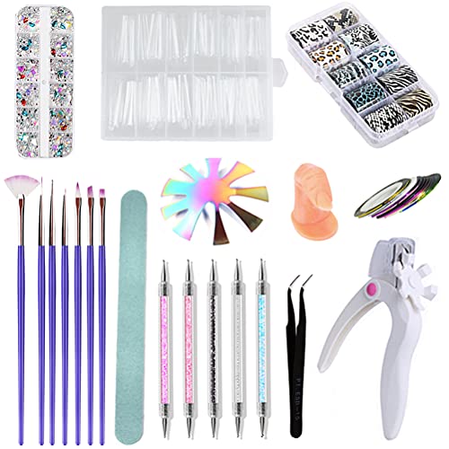 Acrylic Nail Kit, Acrylic nail brush, Acrylic Nail Tips,Nail accessories Nail Dotting Pens, Nail Rhinestones, Nail Clipper, Nail File, French Nail Trimmer Plate, Nail paper, Nail Art Striping Tapes