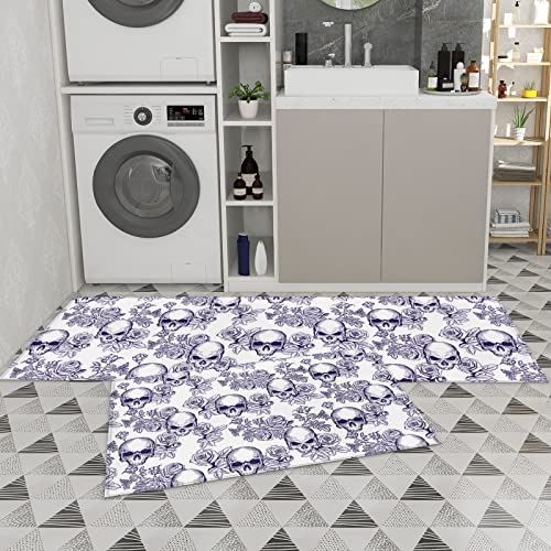 Sigouyi Kitchen Mats For Floor, Purple Skull And Rose Kitchen Rugs, Kitchen Decor Runner Rug For Kitchen Organization, Anti-Fatigue Mats Non-Slip Kitchen Mat For Laundry Room Office #TOP7