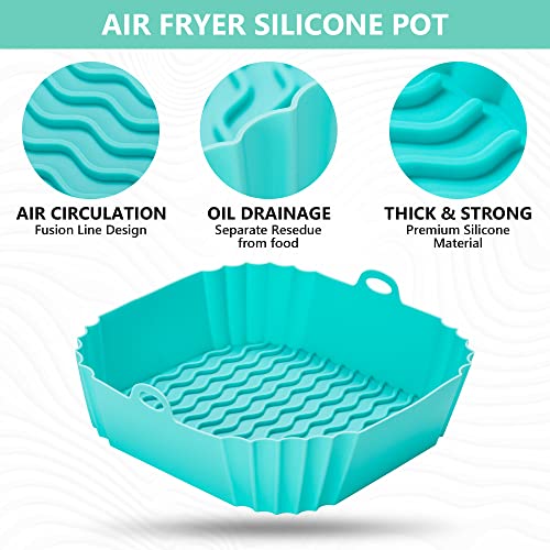 Image of Silicone Air Fryer Liners (2 Square + 1 Round) 3 Pack Reusable Silicone Airfryer Liners Tray | Replacement for Disposable Parchment Paper Liner | Food Grade Kitchen Accessories