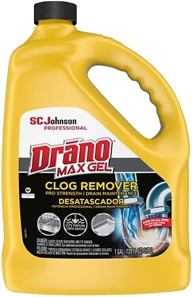 Drano 696642 Max Gel Clog Remover, Bleach Scent, 128 oz Bottle