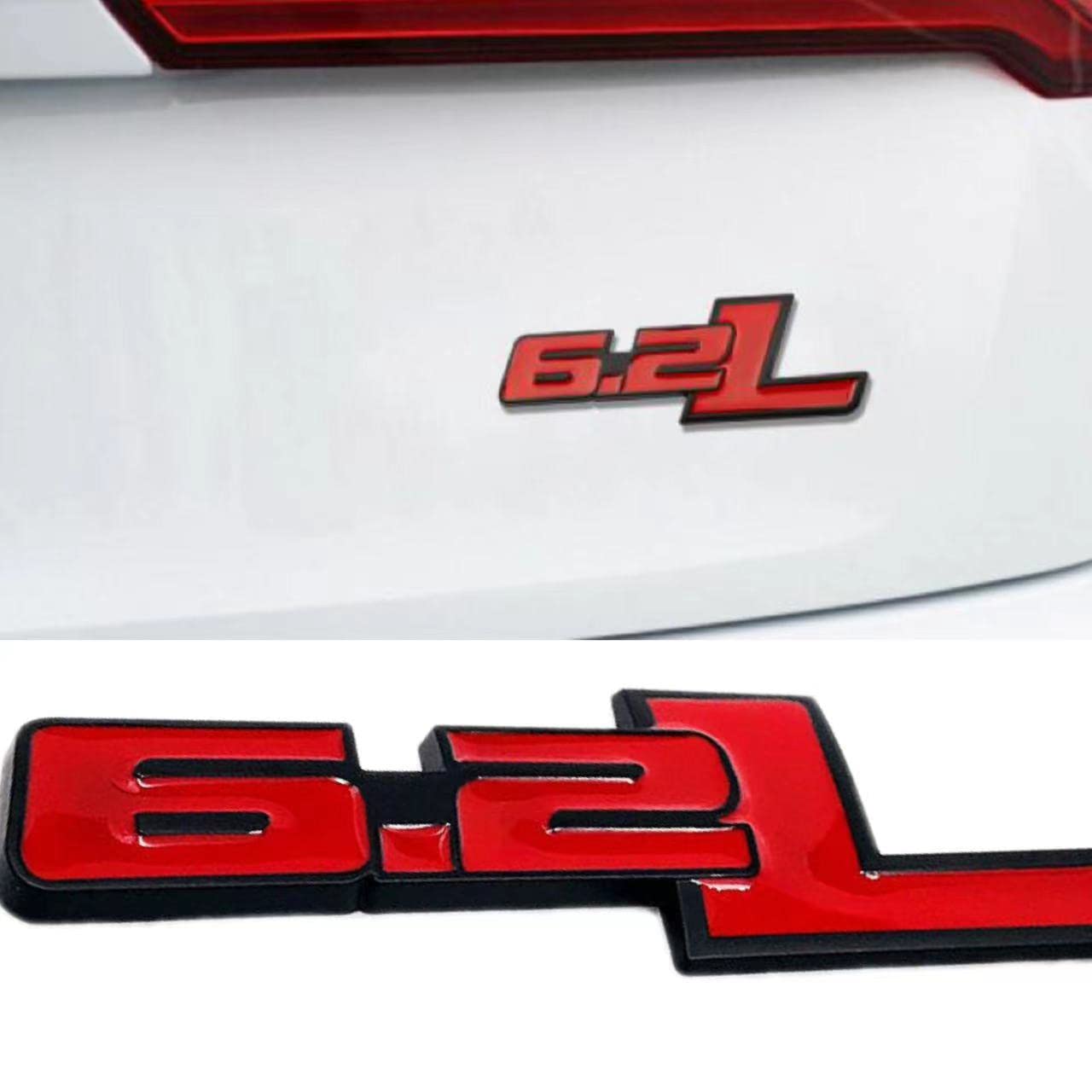 2X 6.2L Emblems Engine Name 3D Metal Badge Aluminum Adhesive Sticker Decal Replacement for 150 250 350 (Red Black)
