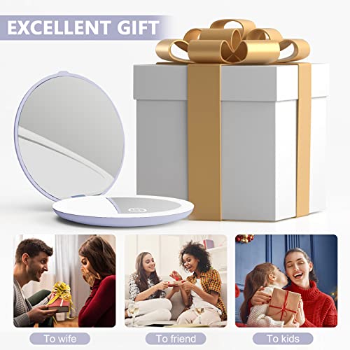 Finway Led Lighted Compact Mirror,1X/5X Magnification Compact Mirror Travel Makeup Mirror,4.05 Inch Illuminated Folding Mirror, Handheld 2-Sided Mirror,Portable Folding Mirror For Pocket, Purple #TOP6