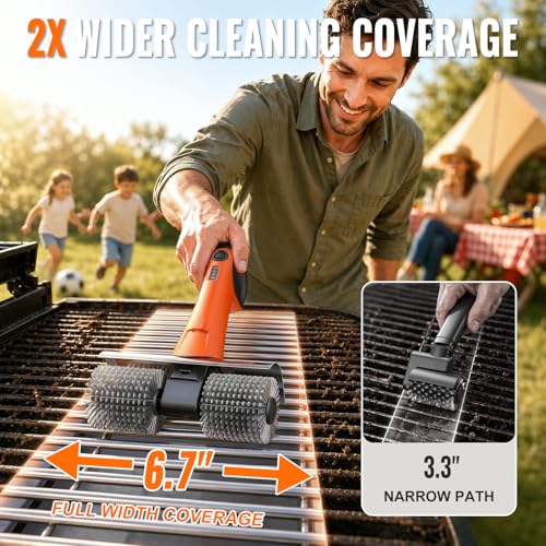 Electric Grill Brush - Dual Rotating Heads Cordless BBQ Grill Cleaner, 450 RPM Motorized Power Grill Cleaning Brush with LED Light, 6-Piece Replaceable Brush Set Safe for Most Outdoor Grill Grates — view 3