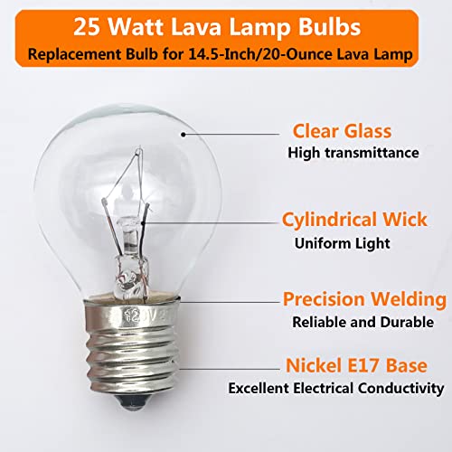 6 Packs Lava Lamp Bulbs 25 Watt,The Lava Lamp Original Replacement Bulbs For 14.5-Inch/20-Ounce Lava Lamp,Glitter Lamps,120 Volt S11 E17 Base Incandescent Bulbs,Dimmable,Long Last Lifespan #TOP6