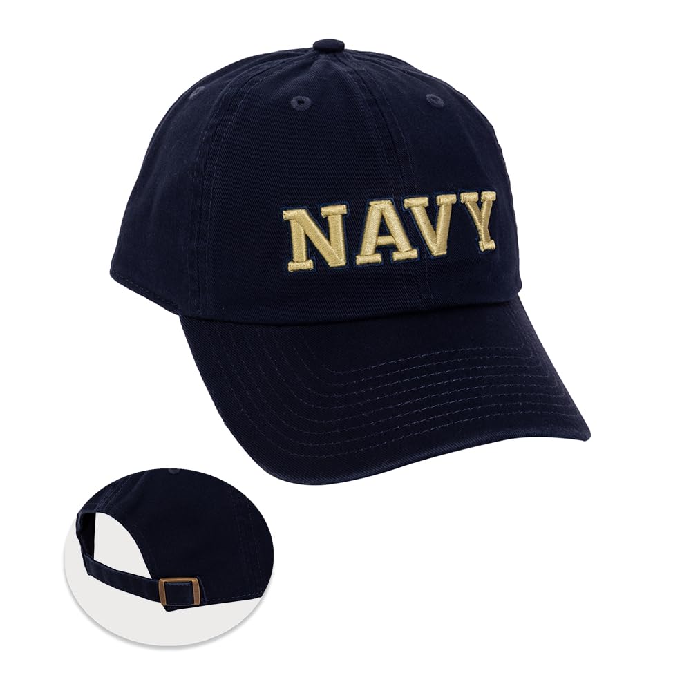 Casquette Baseball US Navy Vintage Réglable - Broderie Dorée Et Drapeau Sur Sable - Occasion En Coton