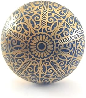 Set of 6 Brass Knobs by French Furniture Fittings - Kitchen Cabinet Pull knobs, Cupboard, Chest, Furniture, Drawer Handles - Dark Blue Brass Patterned KNOBS - Vintage Shabby Chic 36 mm by FFF