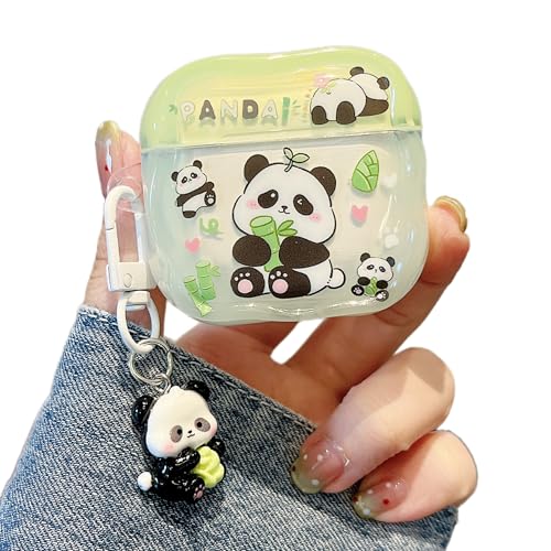 CrazyLemon for Airpods 4 Case Clear Silicone Cute with Keychain Aesthetic Girly Anime Cartoon Panda Pattern Lightweight Soft Slim TPU Protective Airpods 4 Case Cover Shockproof for Women Girls Kids