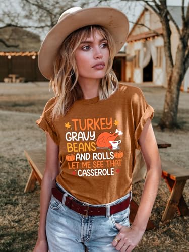 Image of Thanksgiving Shirts Women Turkey Gravy Beans and Rolls Tshirts Funny Turkey Graphic T-Shirt Family Thanksgiving Tops