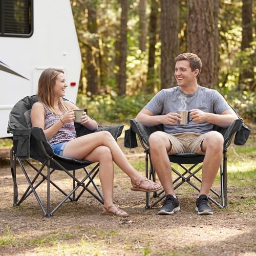 Image of Romswi 2Pcs Oversized XL Padded Camping Chair for Adults, 500lbs Support Heavy-Duty Padded Folding Chair with Side Pocket Cup Holder, Wide&Thick, for Outdoor,Black