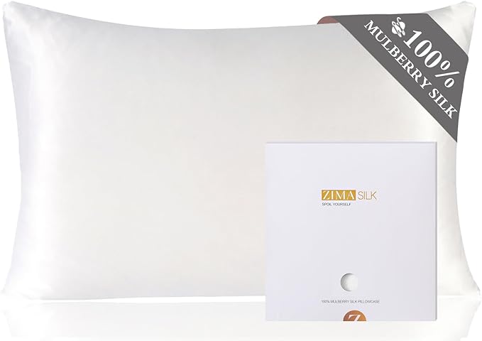 White Mulberry Silk pillowcase on a plump pillow