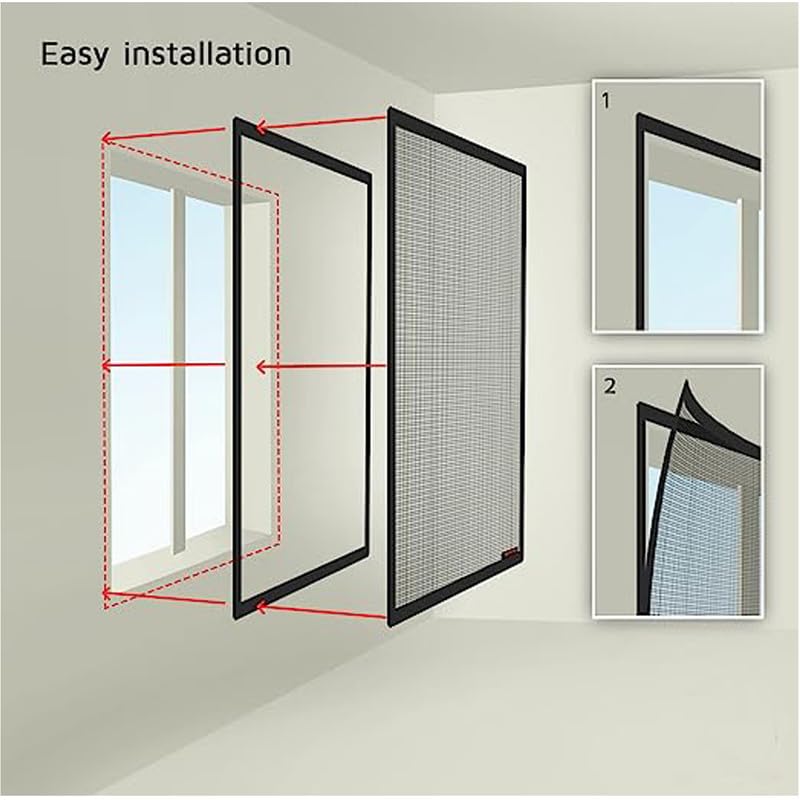 Image of Fiberglass 120 GSM Mosquito Net Pre Stitched with Fastener Loop Tape on All Four Borders, Window /Door DIY Bug Insect Mesh -Grey (Size- 2x2.5 ft / 24x30 in / 60x75 cm)