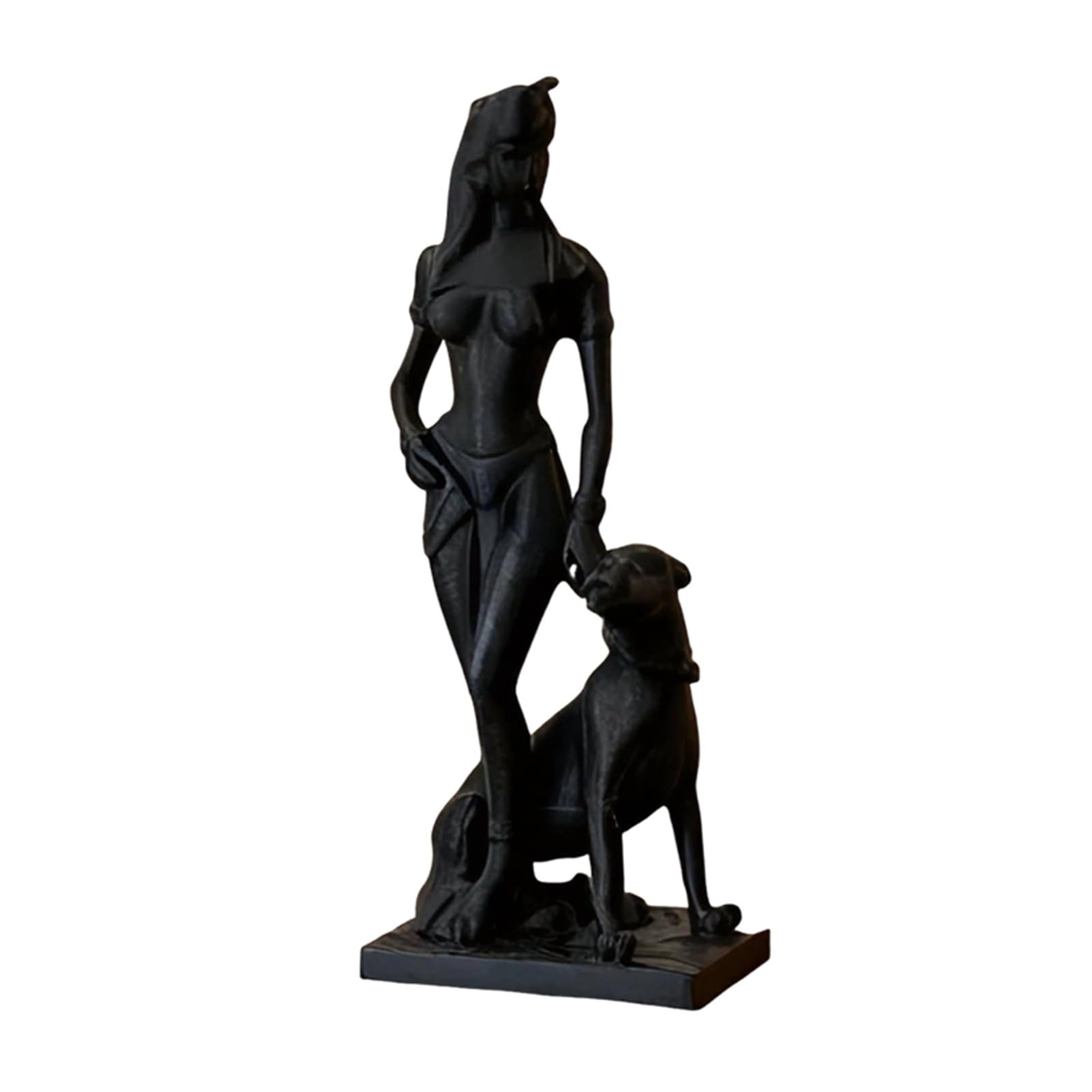 RetroNest Woman and Dog Figurine,3D Printed Egyptian Goddess Statue,Modern Black Matte Sculpture for Home Decor Tabletop Ornament for Bookshelf Bedroom 11.6cm Black