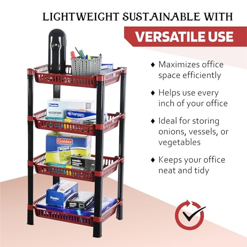 Image of Urbane Home Pack of 5 Multipurpose Racks for Storage | 4-Tier Kids Toy Organizer /Under Wash Basin & Office Storage Cabinet & Shelves | Maroon