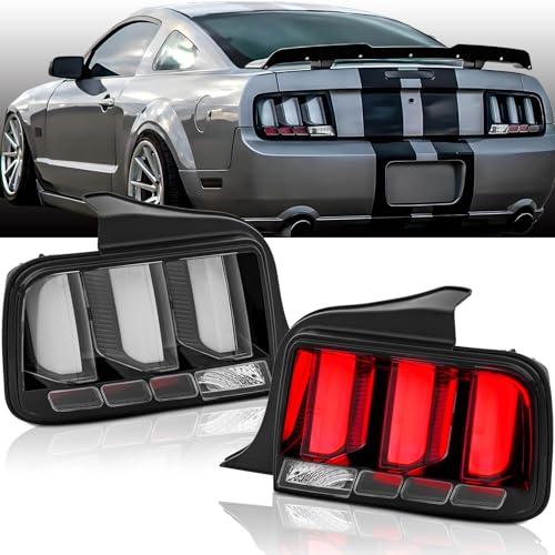 LED Tail Lights Assembly Rear Brake Lamp Compatible with 2005-2009 Ford Mustang, Black Housing Clear Lens Taillights