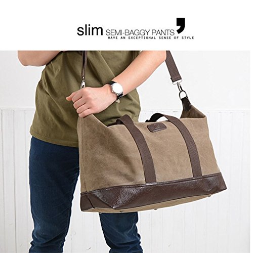 Image of Classic Canvas Leather Duffel Bag Weekender Overnight Bag Carry on Travel Tote