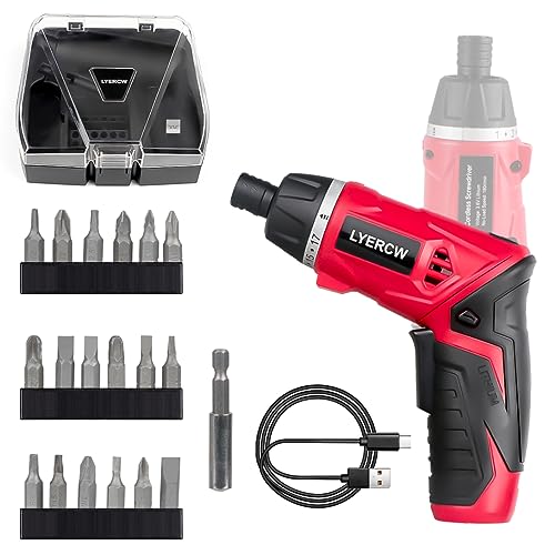 Electric Screwdriver Cordless, 4V Power Screwdriver Rechargeable Set with 18 Bits & Extension Rod, 17+1 Torque Settings, Pivoting Handle, Front LED And Rear Flashlight, Li-ion Battery