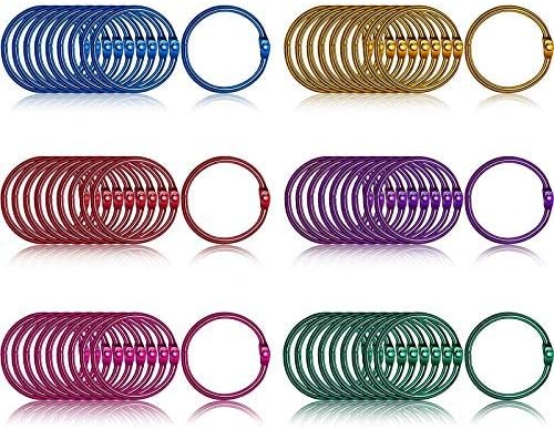 60 Pack Metal Loose Leaf Binder Ring 1.2 Inch Paper Binder Rings Office Rings Clip Keychain (Purple, Rose, Gold, Green, Dark Blue, Light Blue - 6 Colors)