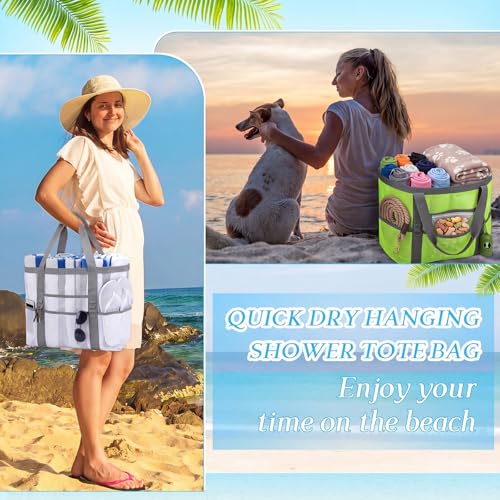 Image of Hillban Large Beach Mesh Bags Bulk for Women Beach Tote Bag with 8 Pocket Zipper Waterproof Sandproof for Pool Cruise Ship