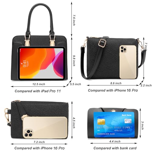 Image of Women's Fashion Handbag Tote Bag Shoulder Top Handle Satchel Purse Set 4pcs | Stylish Style,Chain Texture Design,Ample Space,Bear Doll Decoration,with a Crossbody Strap