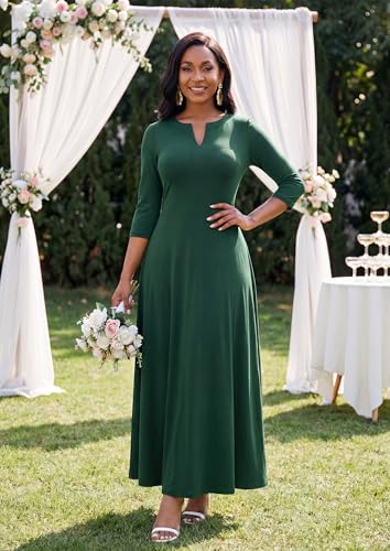 Image of MarryUP Women's V-Neck 3 /4 Sleeve Elegant Maxi Dress with Pockets Church Dresses 2026