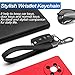 INFIPAR Car Fob Key Chain Genuine Leather Wristlet Strap Keychains Holder for Men and Women, 360 Degree Rotatable, with Anti-lost D-Ring, Carabiner Clip and 4pcs Key Rings, Dark and Black