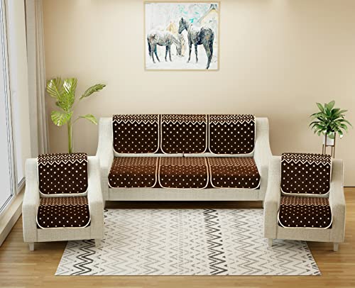 Image of Premium 5 Seater Printed Sofa Cover Set 3,1,1 Seater 10 Pieces Sofa Back Slip Panels, Protector for Single Seater (Coffee, 3+1+1)